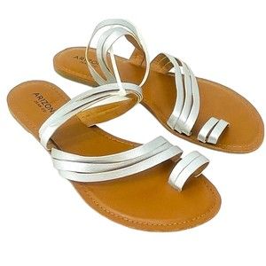 Arizona Jeans Co. NEW Metallic Silver Brown Strappy Slip On Toe Sandals Size 9.5